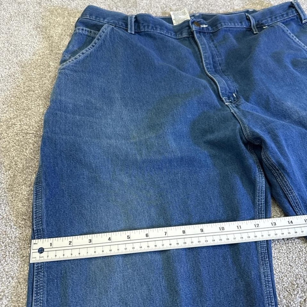 Carhartt Denim Carpenter Jeans 42x30 Workwear Blue Jeans Leather Patch - Picture 8 of 8